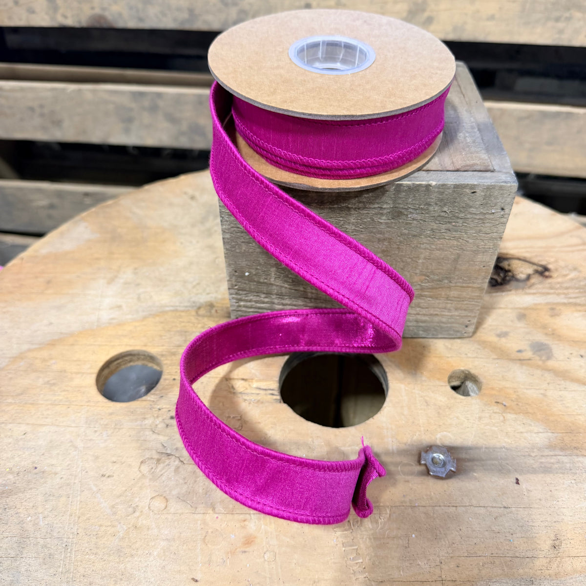 1" X 10YD Dupioni Ribbon | Hot Pink w/ Metallic Fused Backing wired Ribbon - 9122W-187- 25E