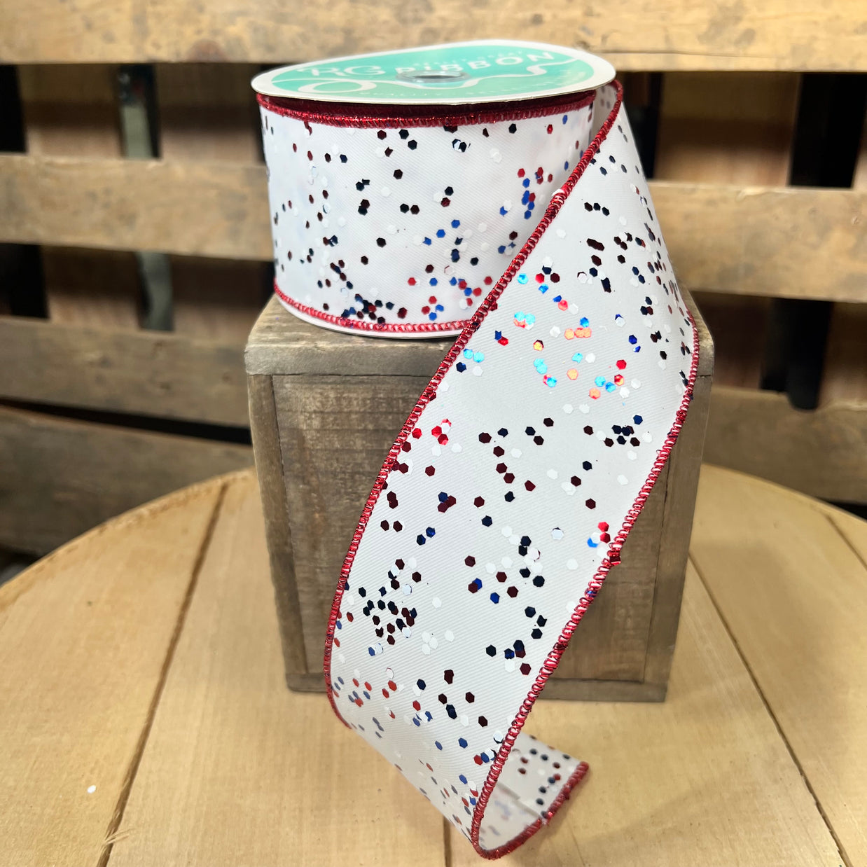 2.5" x 10Y patriotic glitter Wired Ribbon - RGE1254A1