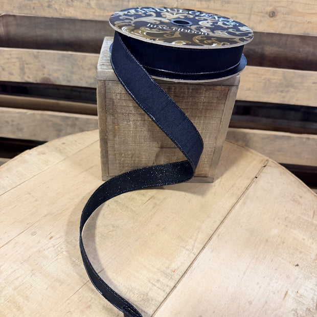 1"X10YD Black Dupioni double sided glitter backed designer wired ribbon -   D62602-10-20