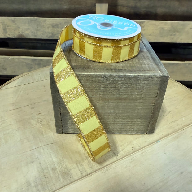 7/8” x 10Y GOLD Glitter stripe  Wired Ribbon -  RGF7966LA