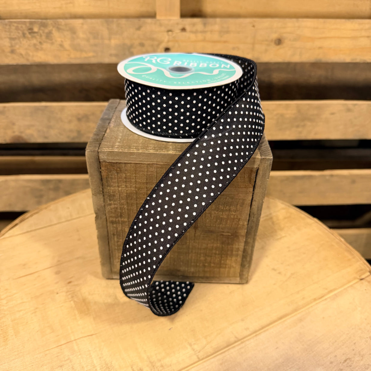 1.5" x 10Y Black swiss dot  wired ribbon - RG0165102