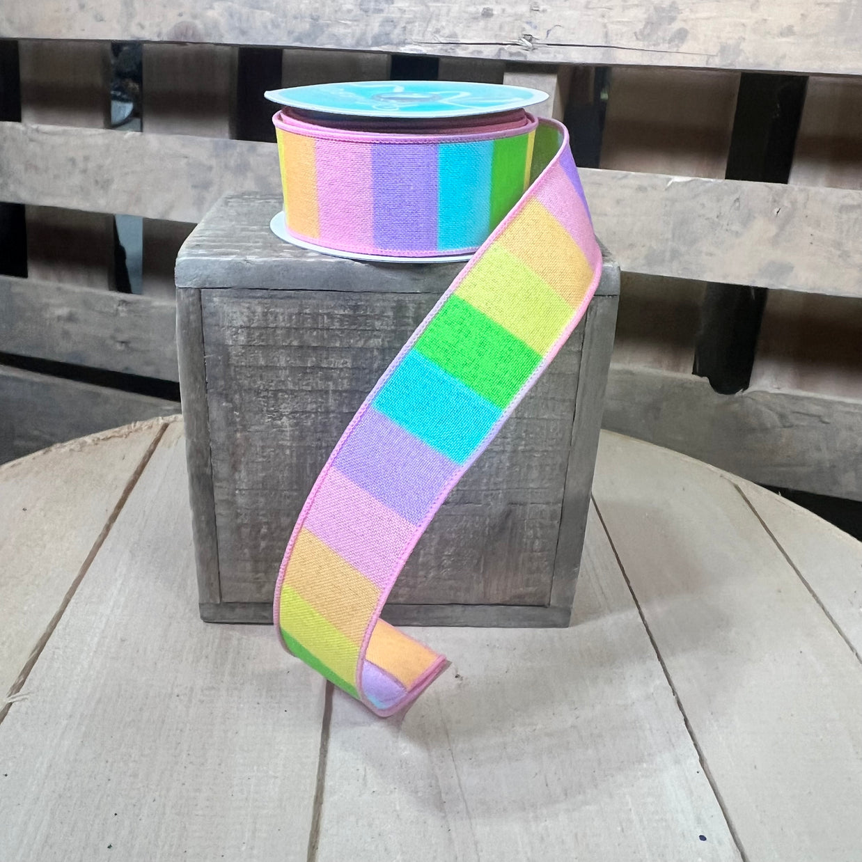 1.5" x 10Y rainbow stripe   Wired Ribbon - RGA10183T