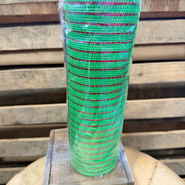 10" x 10Y Lime green and red foil stripe mesh -  RY850070