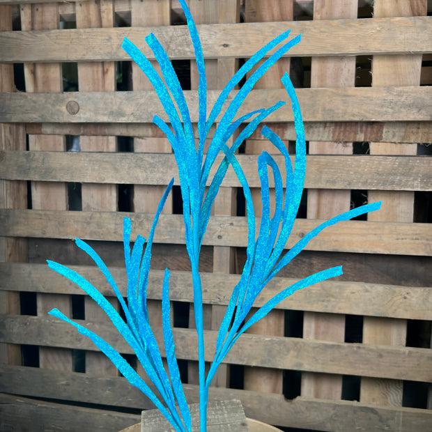 31"L GLITTERED/PAPER GRASS SPRAY - BRIGHT BLUE - XS110003
