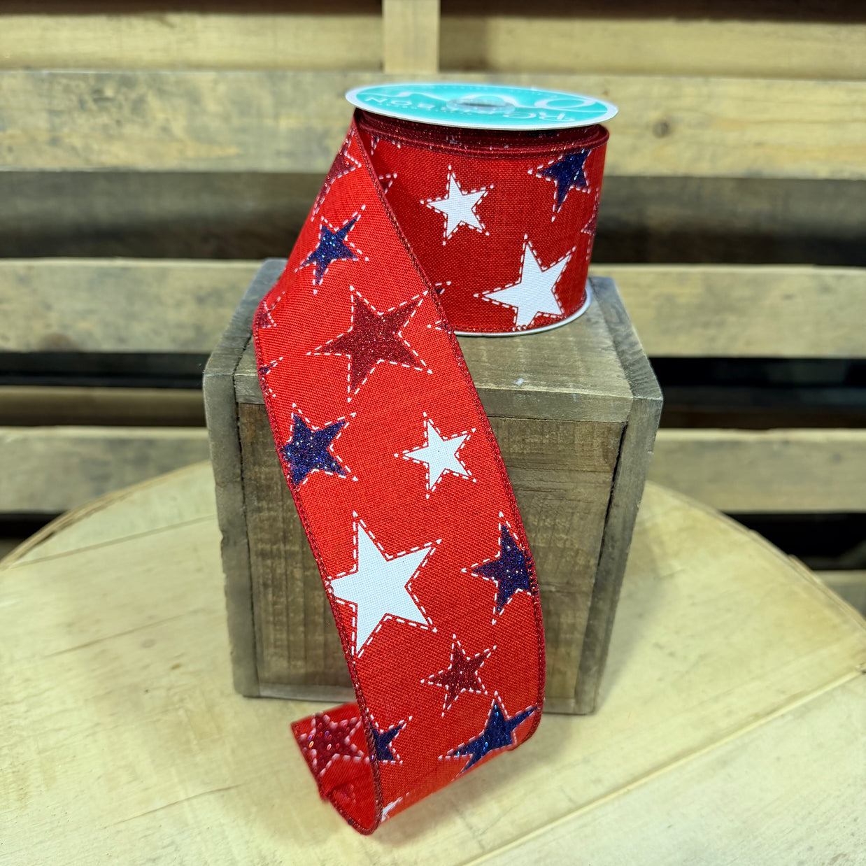 2.5" x 10Y Red Patriotic star Wired Ribbon - RG0165824 (Copy)