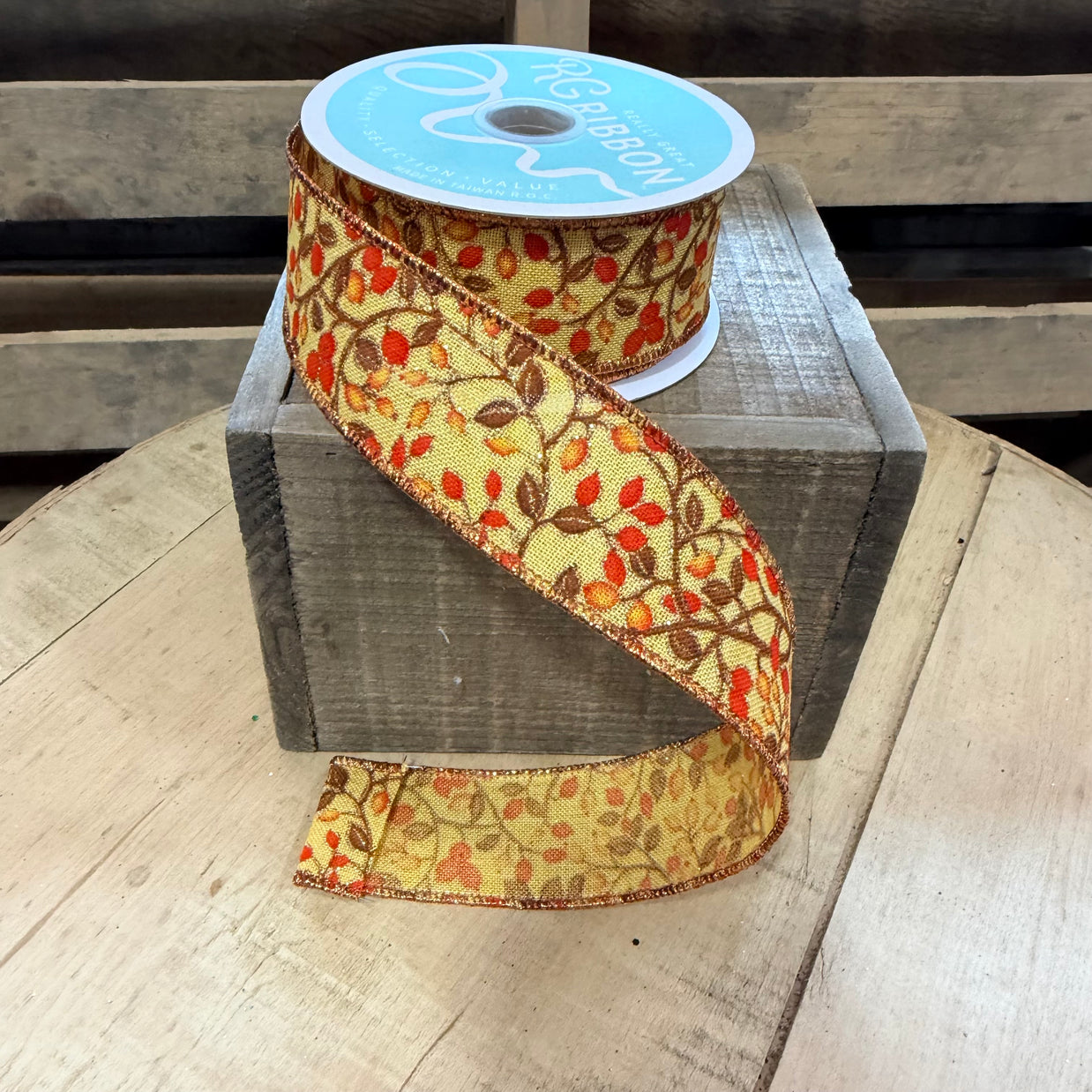 1.5"X10YD Fall vines Wired Ribbon - RGF1704F4
