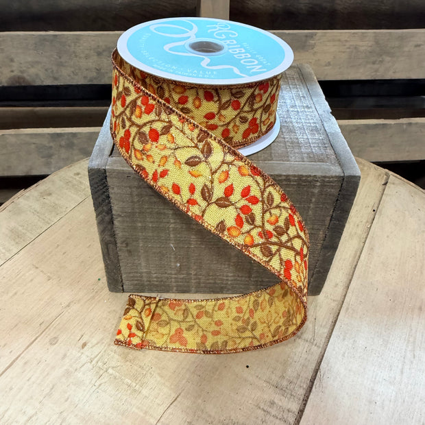 1.5"X10YD Fall vines Wired Ribbon - RGF1704F4