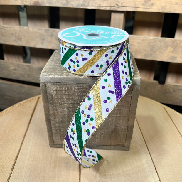 1.5" x 10Y Mardi Gras stripe Wired Ribbon - RGF1992C6