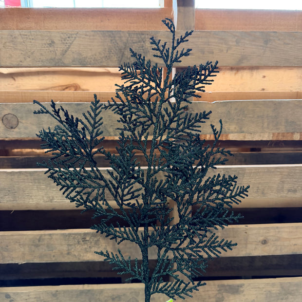 24" Green Glitter Cedar Spray  - 86484DKGN