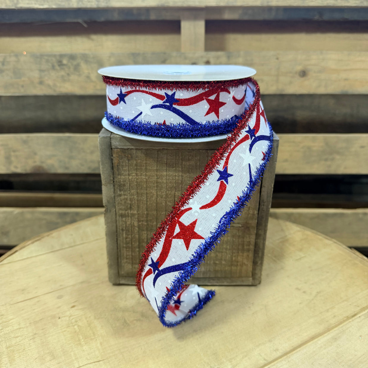1.5" x 10Y Patriotic Star with tinsel edge  wired ribbon - RG0835227
