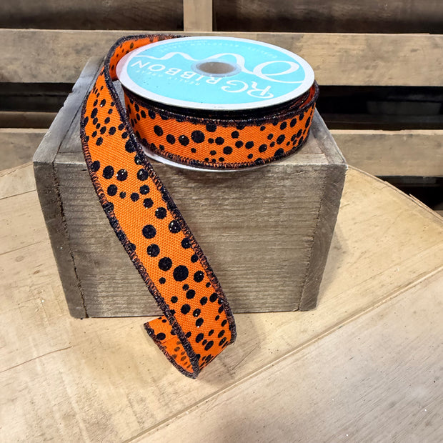 7/8" X 10y mini orange dots Wired Ribbon - RGF771920