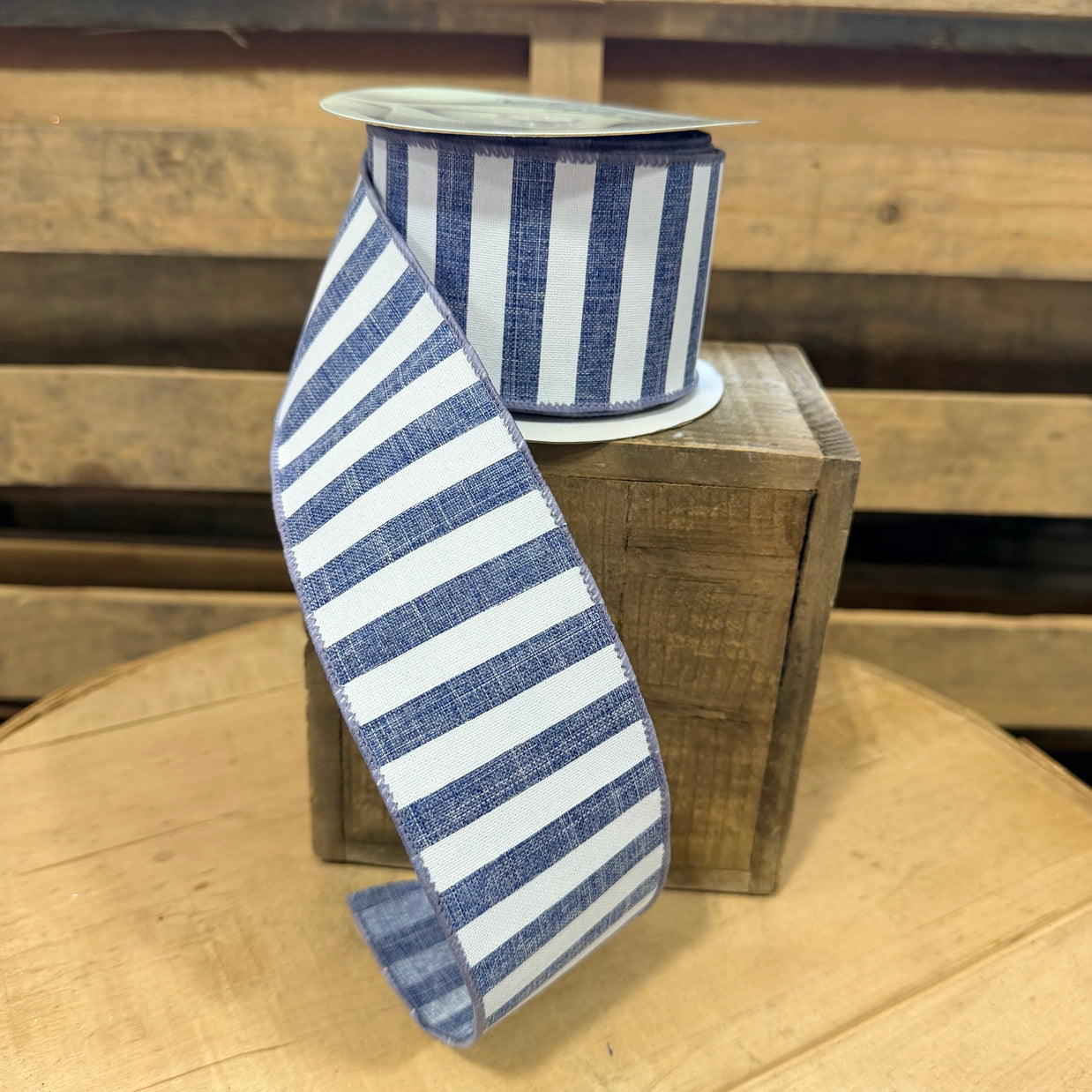 2.5" x 10Y Denim Blue stripe  Wired Ribbon - RX914965