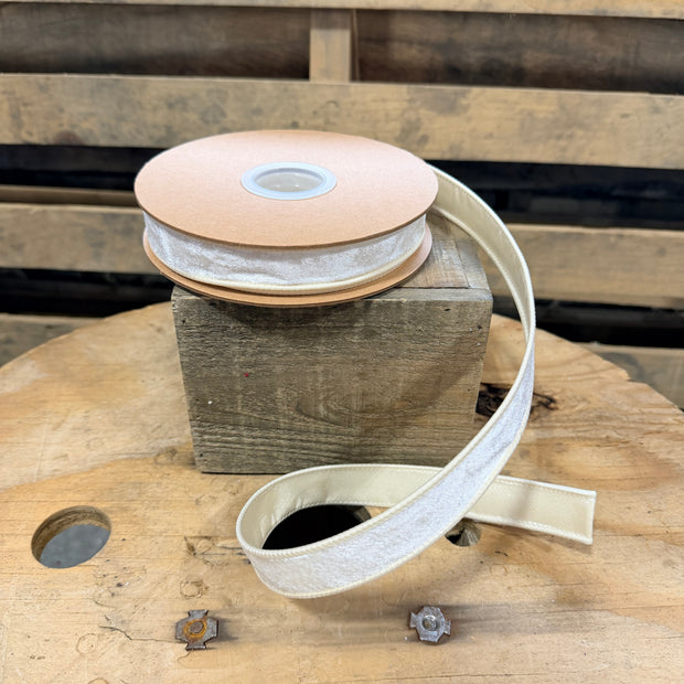 1" by 10Y Heritage Velvet Ribbon | Ivory wired ribbon - 7005W-028-25E