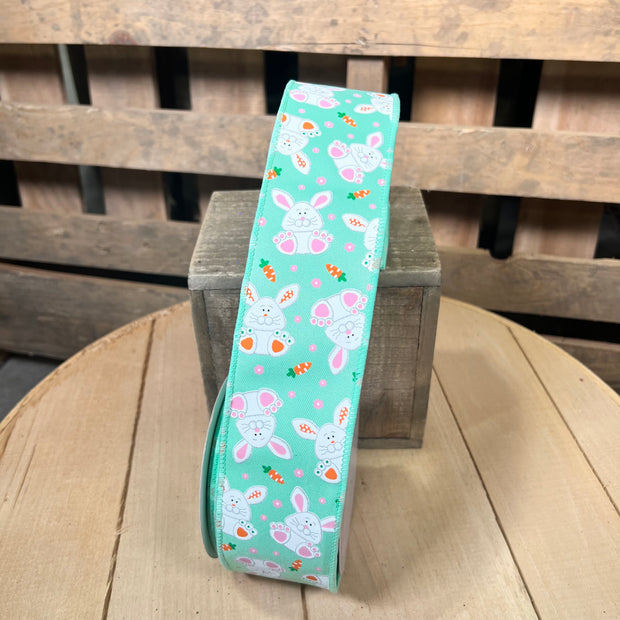 2.5" x 10y Mint bunnies Wired Ribbon -  RGF1562AN