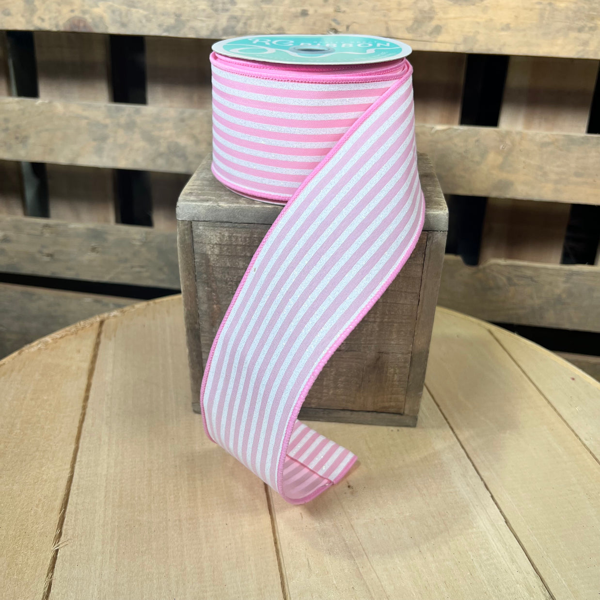2.5" x 10Y Pink Stripe Wired Ribbon - RGF197515