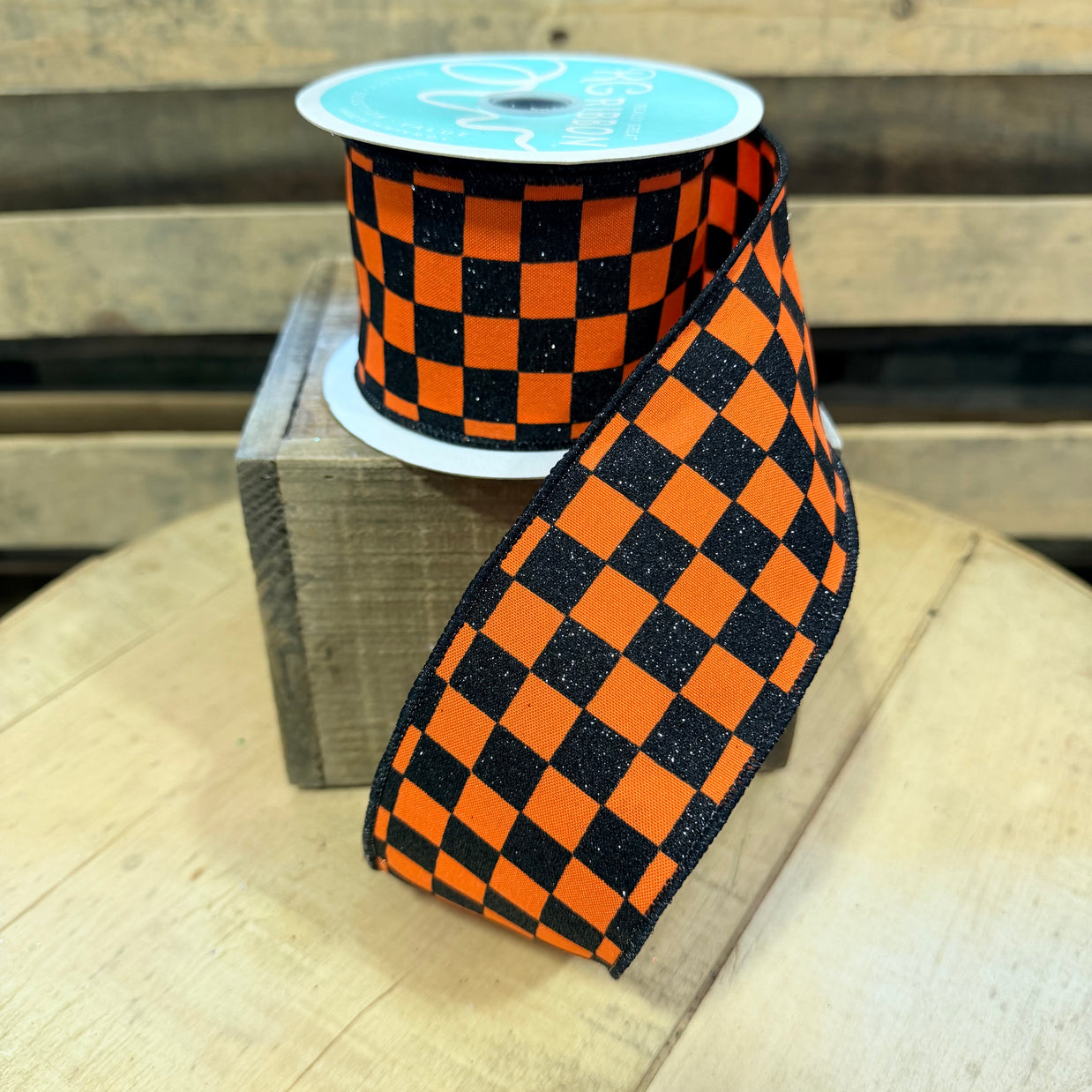 2.5” by 10y Glitter check Wired Ribbon - RGH1060P2
