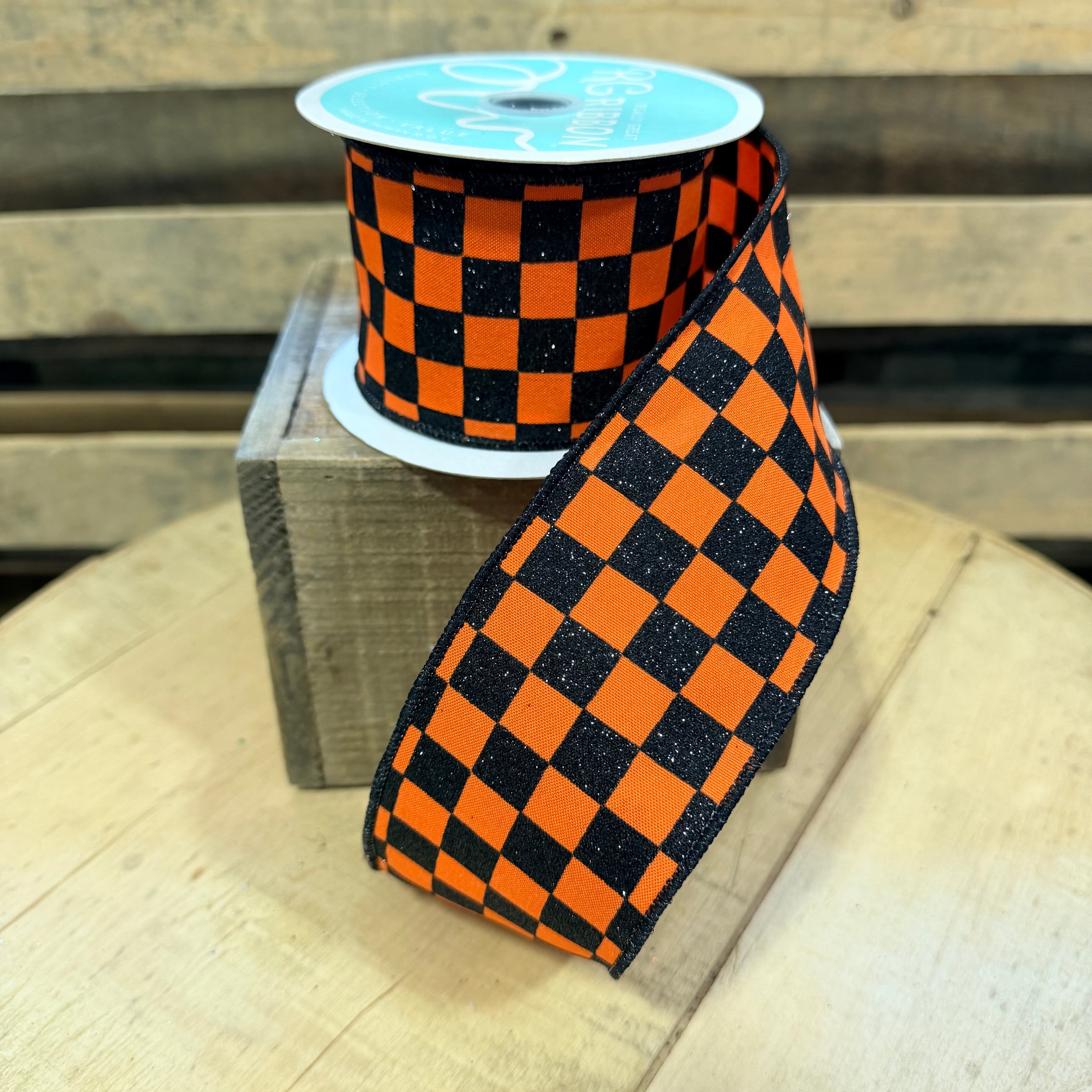 2.5” by 10y Glitter check Wired Ribbon - RGH1060P2