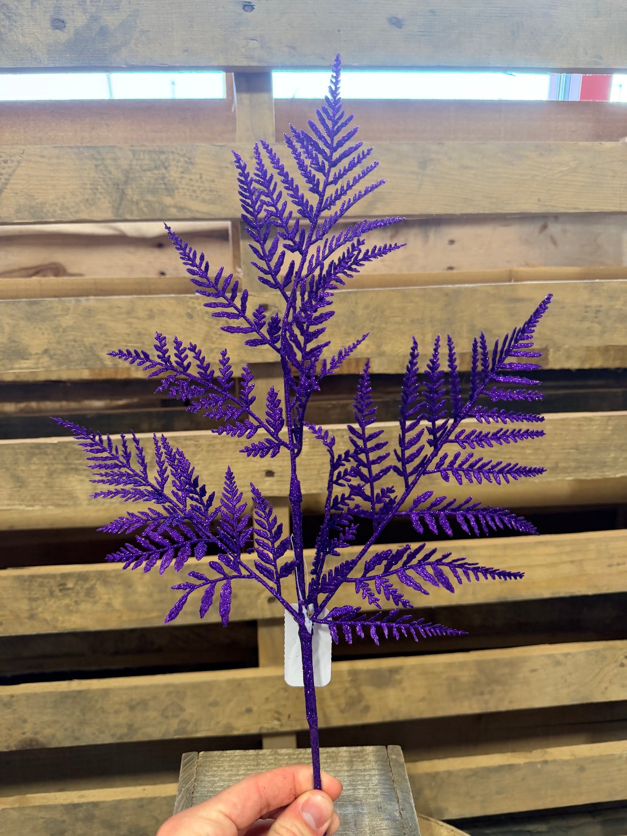 18.5" Inch Purple glitter fern  spray  - XS244161