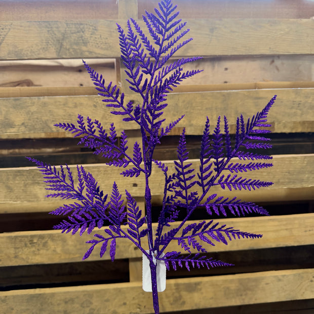 18.5" Inch Purple glitter fern  spray  - XS244161
