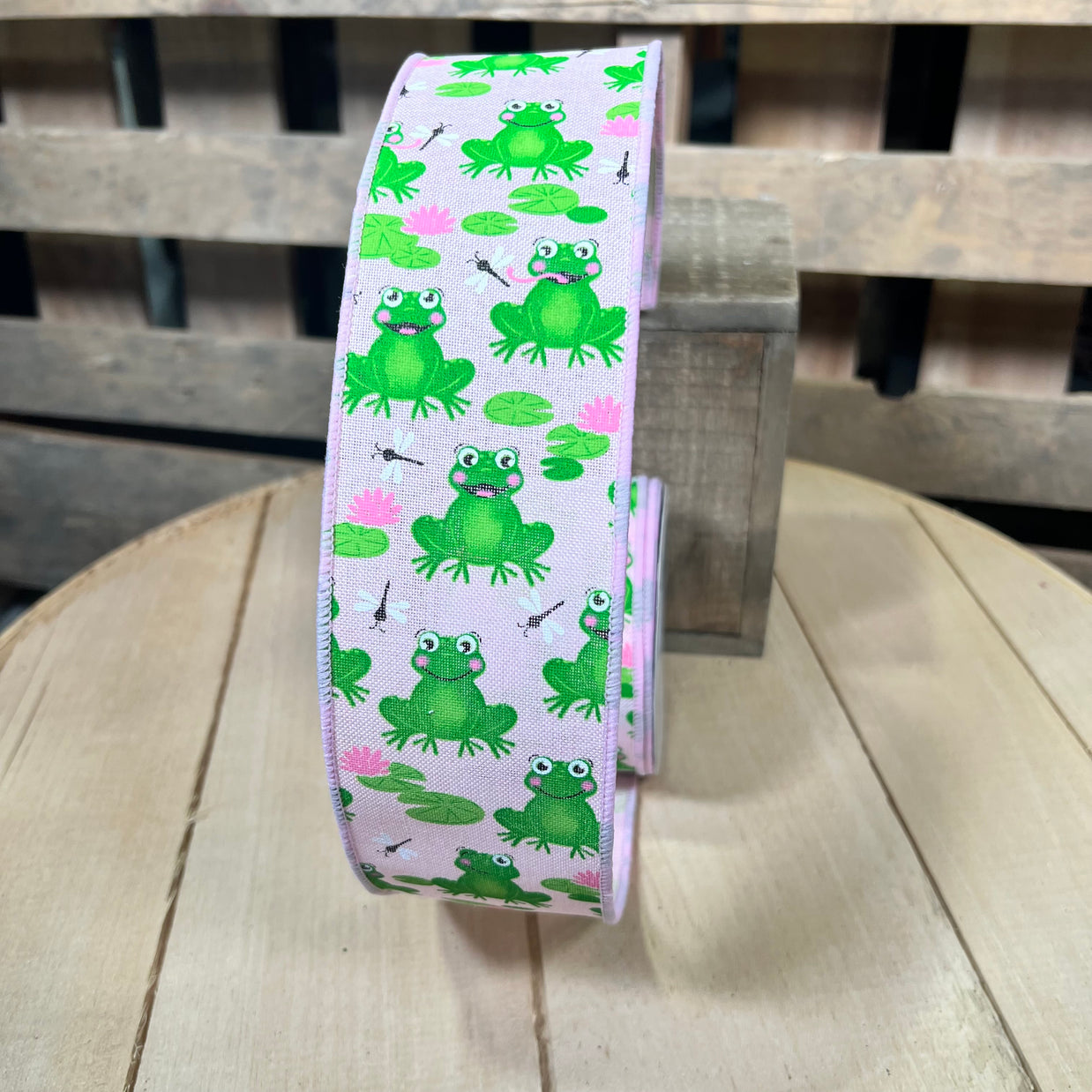 2.5" x 10Y pink frog Wired Ribbon - RGC120915