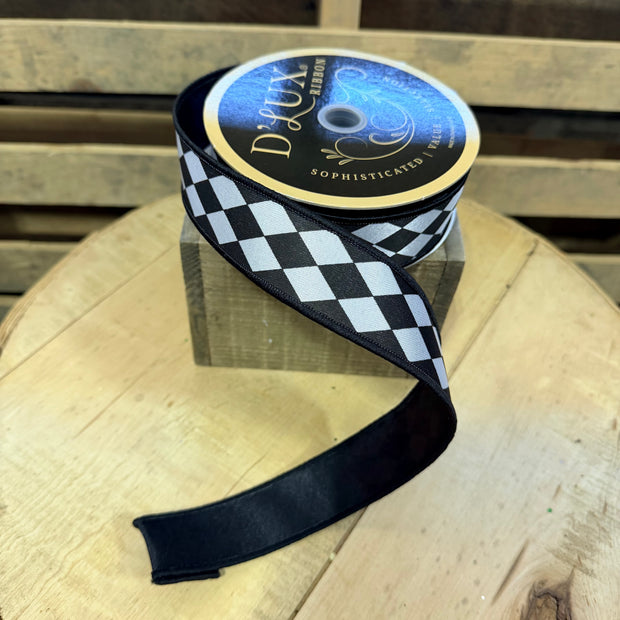 1.5” x 10yd Black and White harequin d’lux ribbon - LX311802