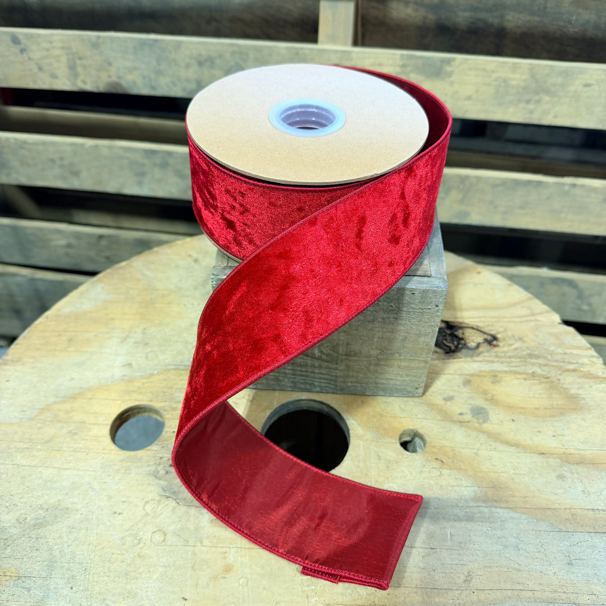 2.5" by 10Y Heritage Velvet Ribbon | Red wired ribbon - 7005W-250-63E