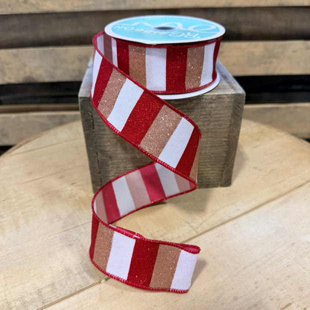 1.5 ” x 10yd  gingerbread glitter stripe  Wired Ribbon - RGH107227