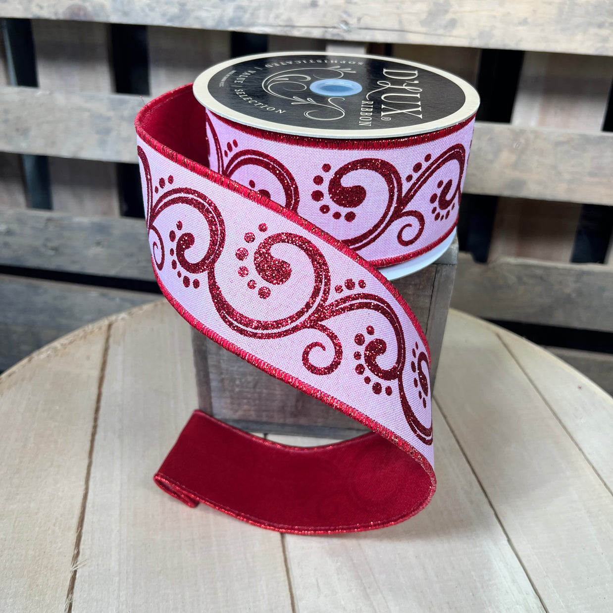 2.5" x 10Y pink and red swirl deluxe Wired Ribbon - LX32558F