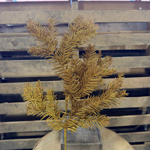 25"L GOLD GLITTER HEMLOCK SPRAY - XV766108