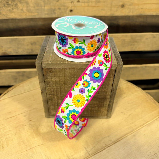 1.5" by 10y Fiesta Floral  Wired Ribbon - RGF1613