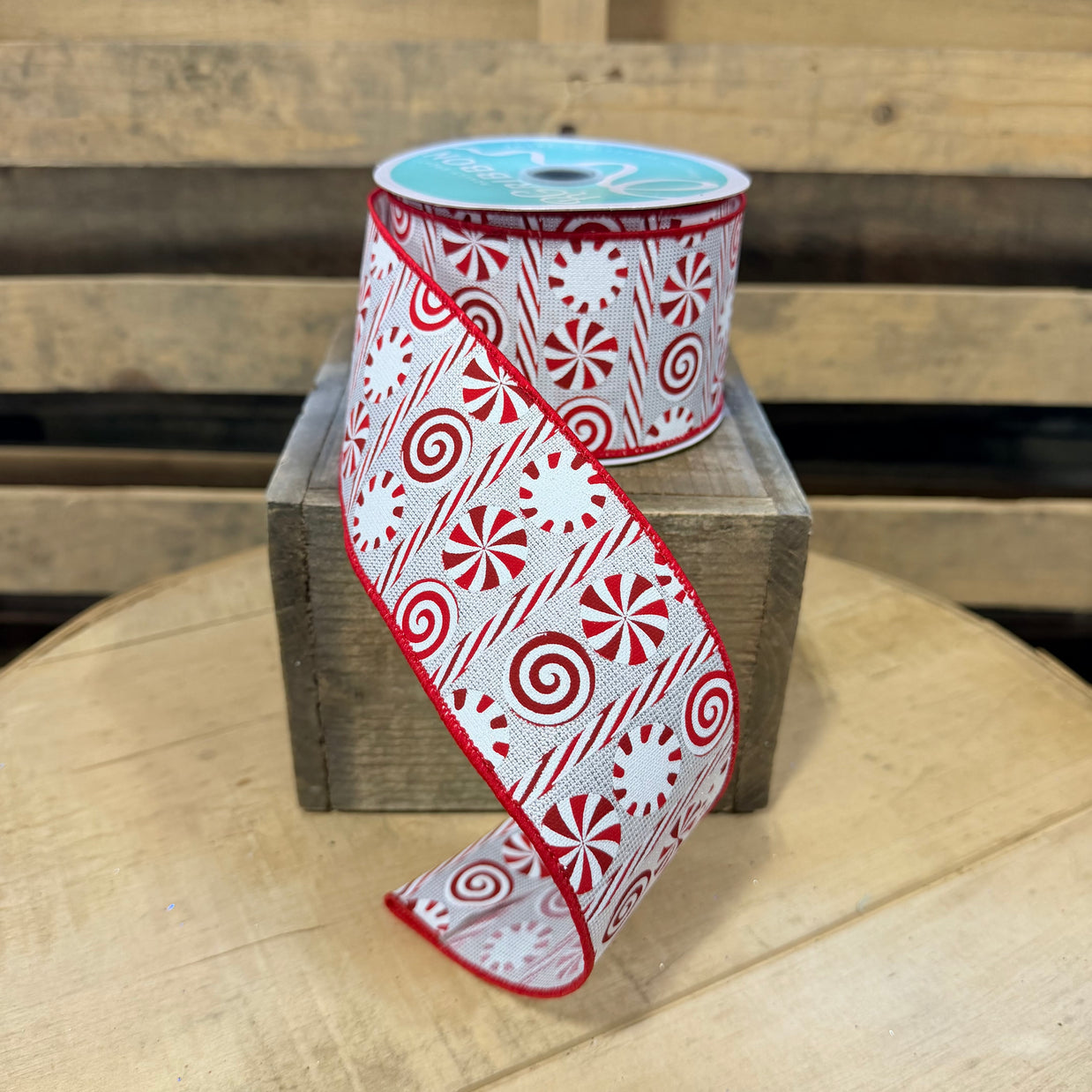 2.5" x 10Y peppermint stripes  Wired Ribbon - RGH136226