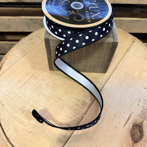 7/8” x 10yd Black and White dot dlux ribbon -  LX3037X6