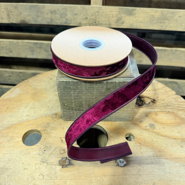 1" by 10Y Heritage Velvet Ribbon | Burgundy wired ribbon - 7005W-277-25E