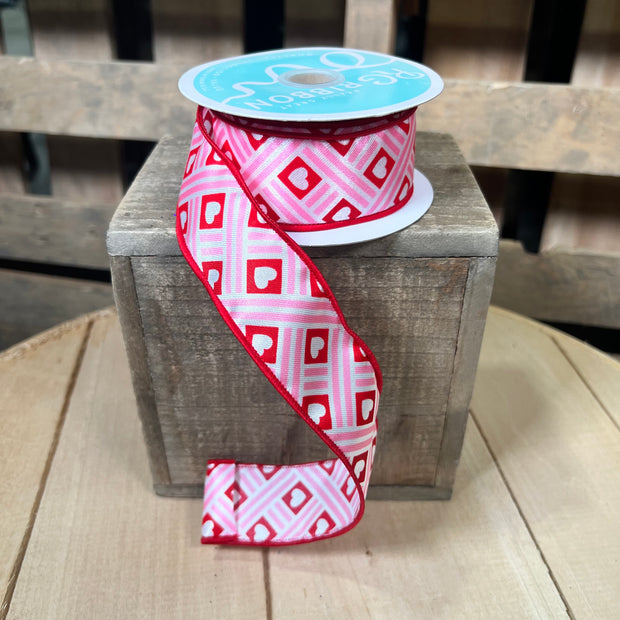 1.5" x 10Y Hearts and Stripes  Wired Ribbon - RGF191027