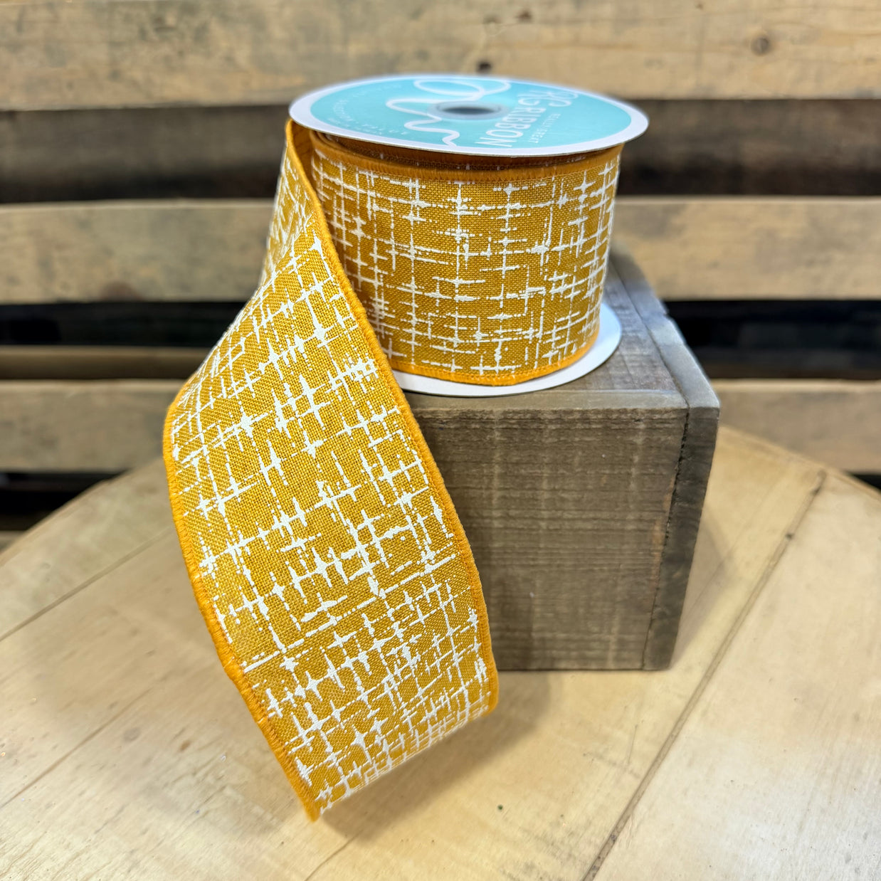 2.5” by 10y Mustard Knit texture Wired Ribbon - RGF1690F4