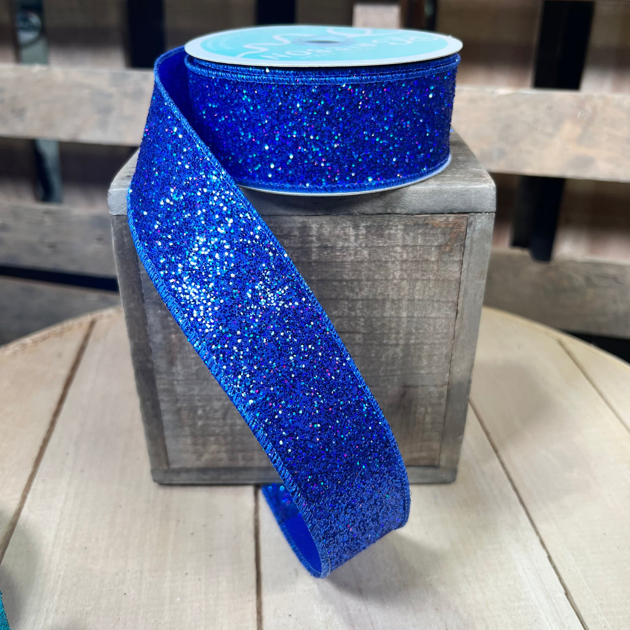 1.5" x 10Y blue glitter Wired Ribbon - RGF153225