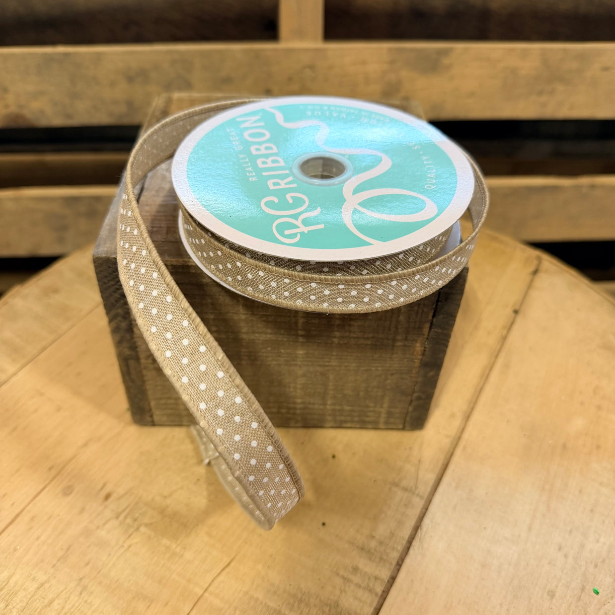 5/8" x 10y  Tan Swiss dot Wired Ribbon - RGE177618