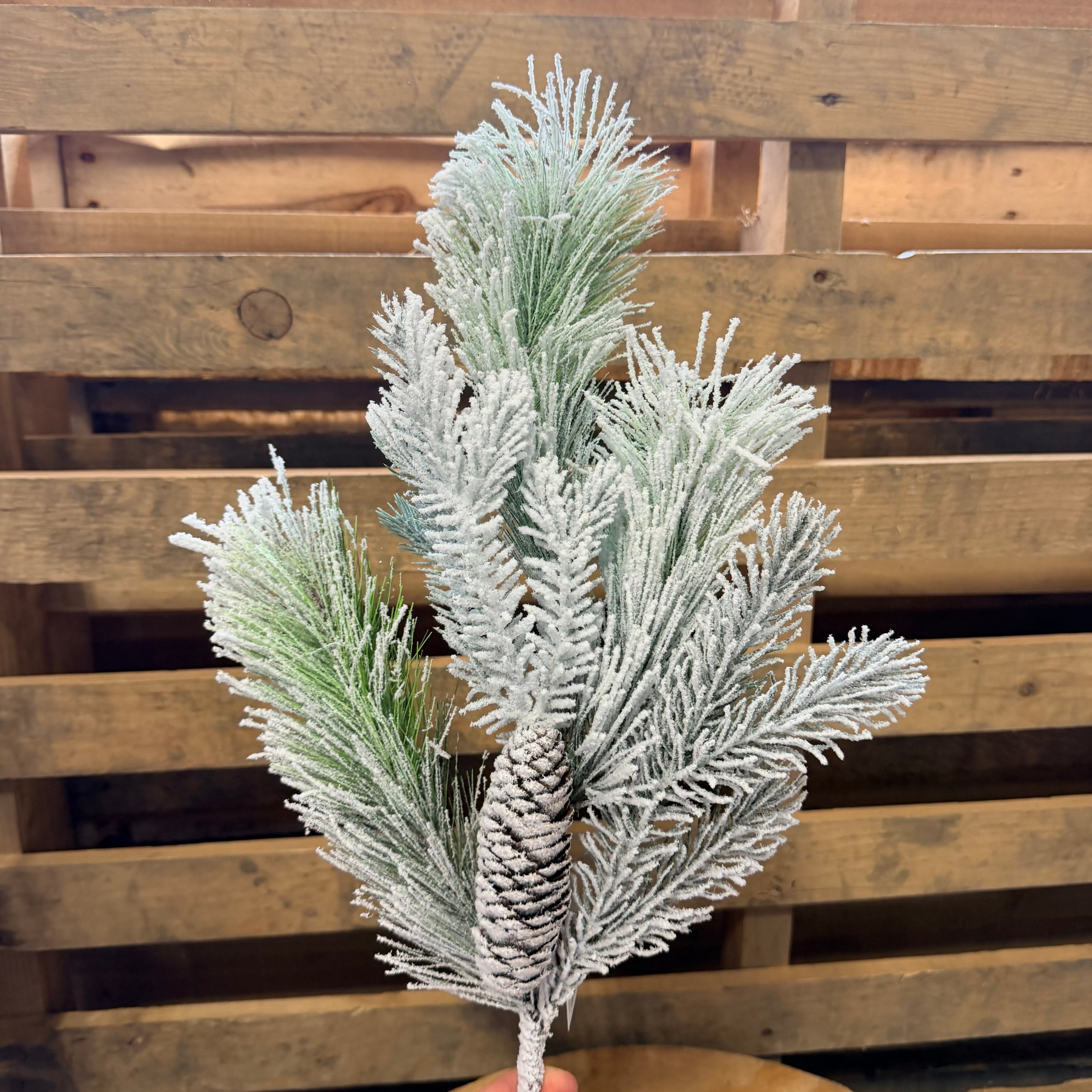 FLOCKED MIX PINE W/ PINECONE PICK - 38315