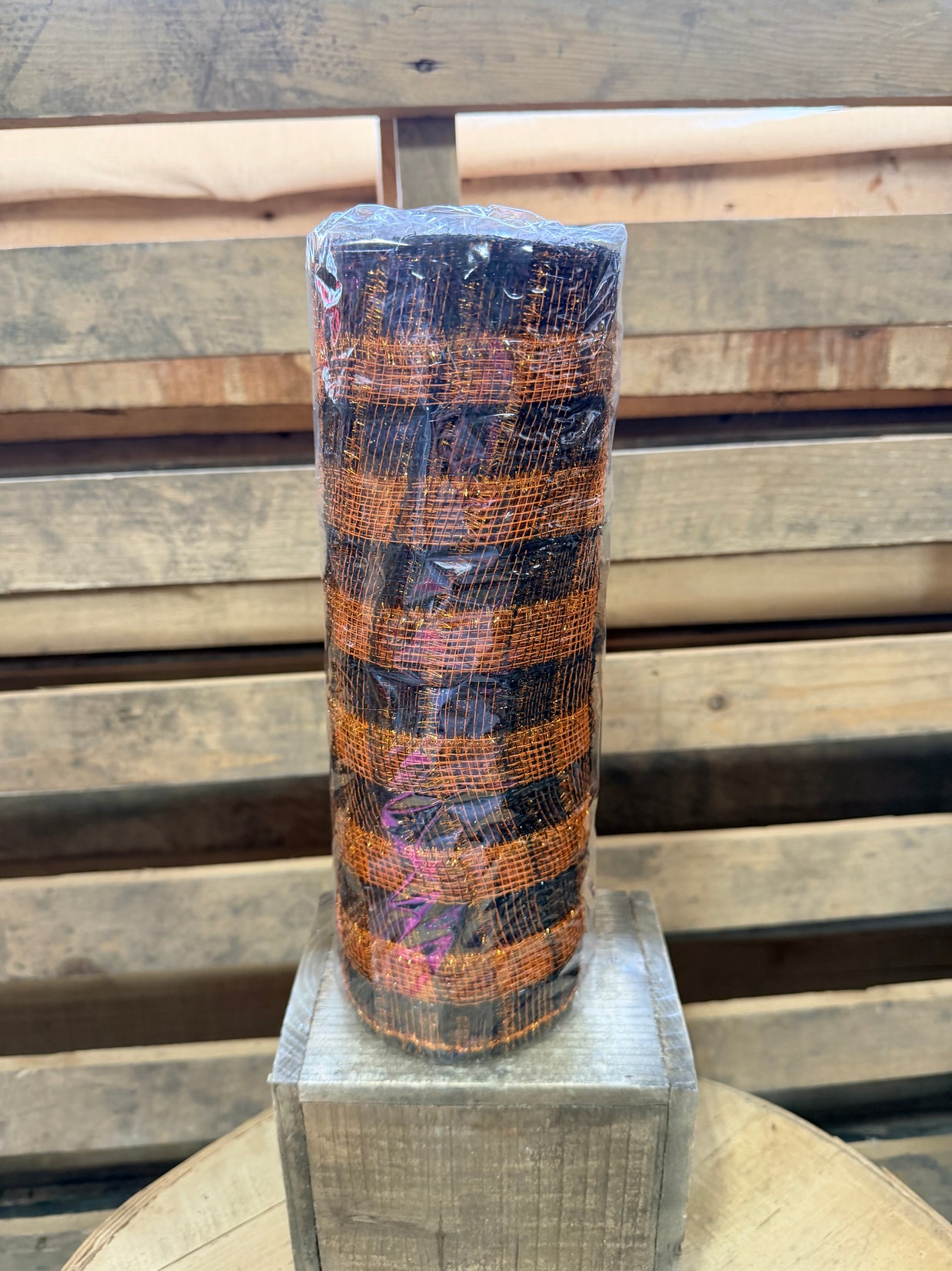 10" x 10Y Black and orange tinsel check  mesh - RY8412E7