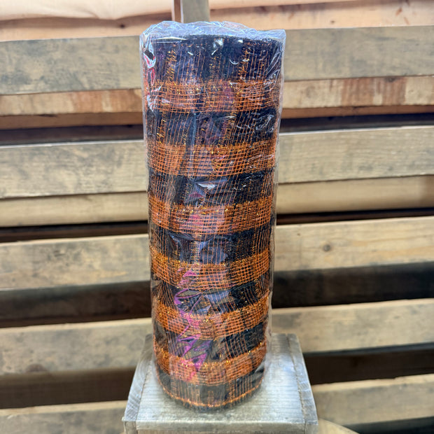 10" x 10Y Black and orange tinsel check  mesh - RY8412E7