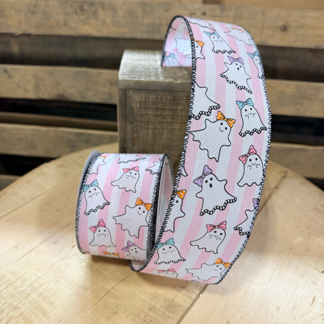 2.5"X10YD Bow ghostie wired ribbon - 51607-40-44: