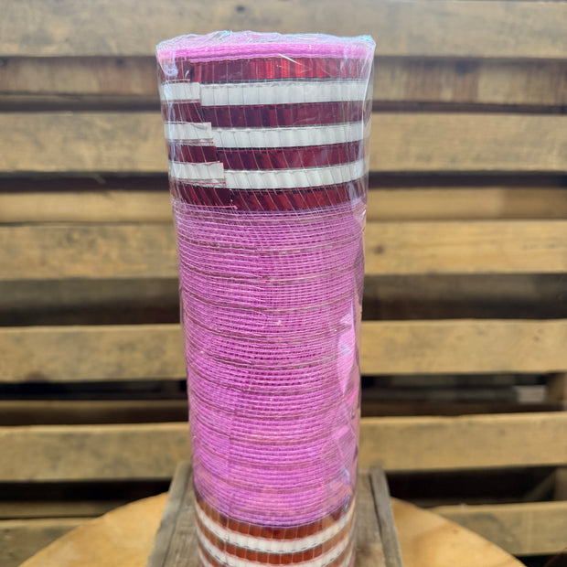 10" x 10Y Red and Pink boarder stripe mesh - RY8515AF