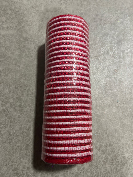 10" x 10Y red and white  foil mesh , tinsel mesh - Re1342N5