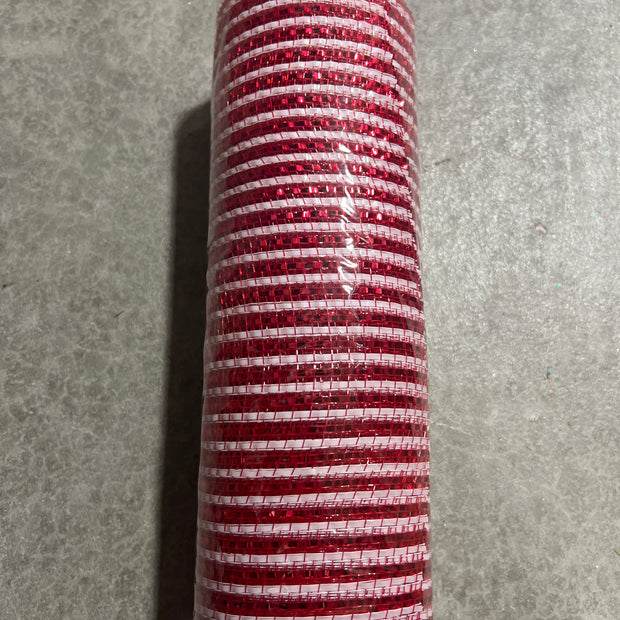 10" x 10Y red and white  foil mesh , tinsel mesh - Re1342N5