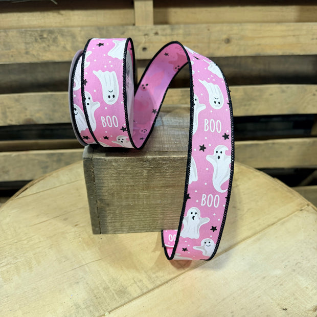 1.5" x 10Y Pink ghost Wired Ribbon - RGE181522