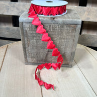 7/8 ” x 10yd red satin cut heart NON WIRED Ribbon - HV630524