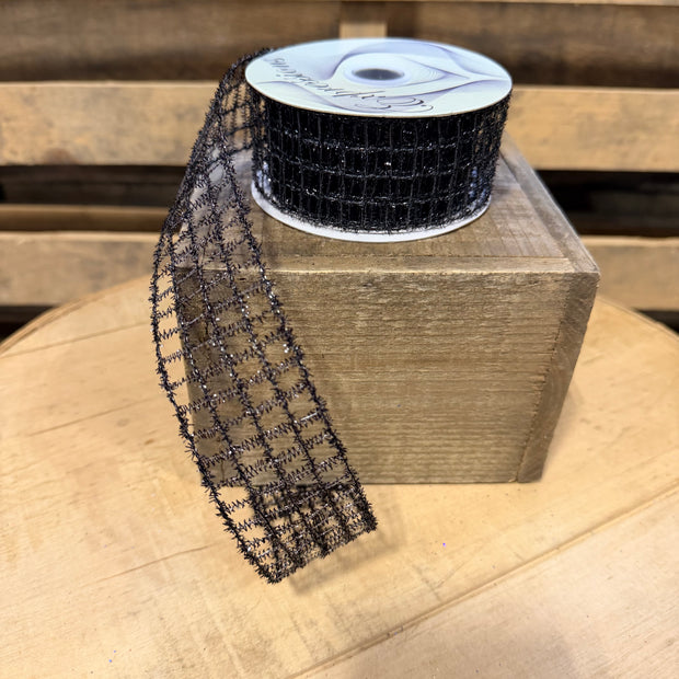 1.5"X10YD black tinsel open weave Wired Ribbon - RM997502