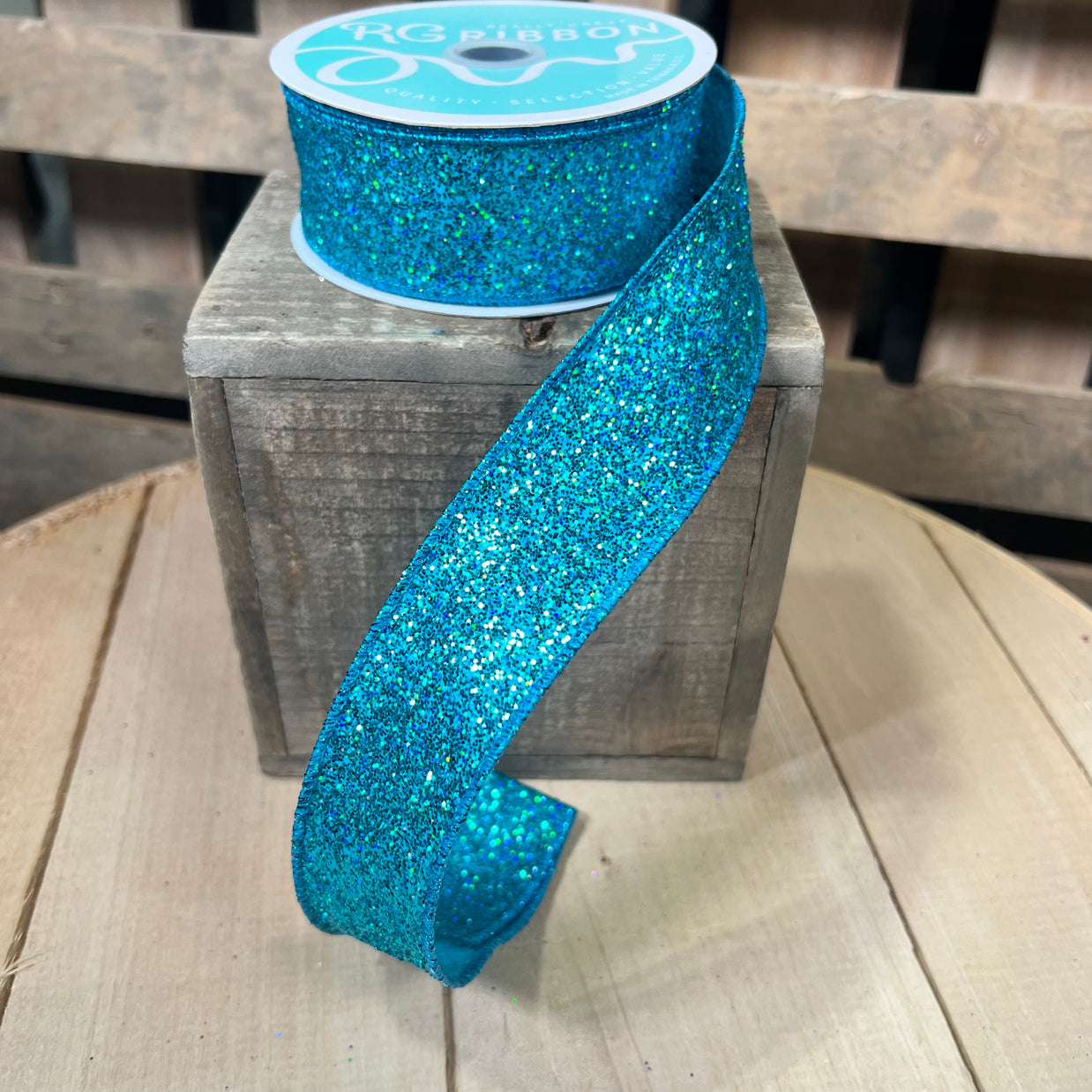 1.5" x 10Y turquoise  glitter Wired Ribbon - RGF1532A2