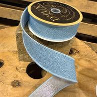 1.5” x 10yd Blue glitter with silver double sided Wired Ribbon - LX3026Y7