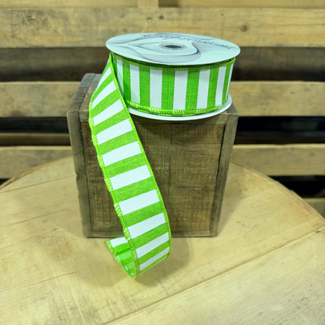 1.5" x 10Y Lime Green Stripe wired ribbon - RX9148WW